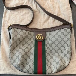 Gucci Ophidia Half Moon Hobo GG Coated Canvas Small